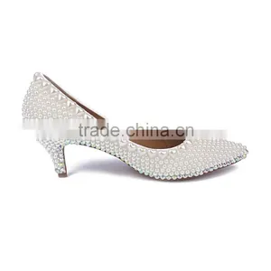Shoes Manufactoring Own Label Pearl Upper Women Low Heels Wedding Shoes thumbnail-3