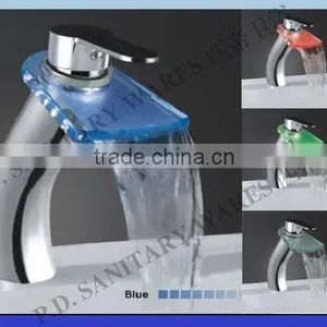 Brass Chrome Bathroom Color Change Glass Waterfall Faucet thumbnail-1