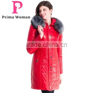 2015 Winter Women Medium Length Slim Fit Coat With Brown Fox Hat Overcoat thumbnail-1