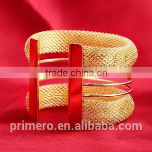 New Hight Quality Gold Wire Mesh Wide Open Cuff Bangle Punk Rock Bracelet Jewelry thumbnail-5