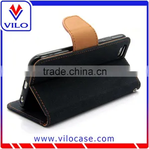 Color Combo Buckle Jean Materail Leather Case Cover for Iphone 6 thumbnail-5