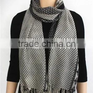 White and Black Dot Wool Long Scarf thumbnail-2