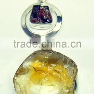 Citrine & Garnet Rough Gemstone Pendant, 925 Solid Sterling Silver Pendant, Designer Raw Bezel Pendant thumbnail-2