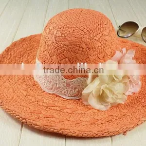 2015 Made in China Best Quality Lady White Straw Hat With Black Bands thumbnail-1