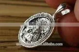 Silver 925 Oval Pendant Icon of Jesus Christ. Russian Style. Burnished Silver thumbnail-1