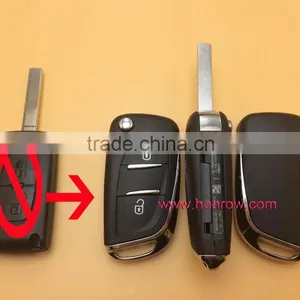 Citroen 2 Button Modified Flip Remote Car Key Shell Replacement With VA2 307 Blade -- With Battery Place (No Logo) thumbnail-1