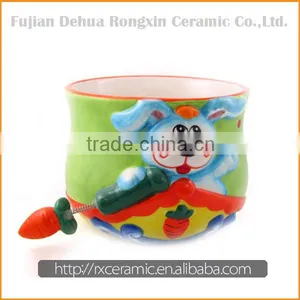 Hand-painted 3D Rabbit Two Handle Ceramic Mug thumbnail-1