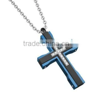Blue 316L Stainless Steel Jesus Pendant Titanium Cross Pendant for Men thumbnail-2