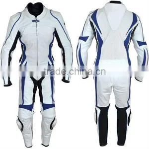 Motorbike Leather Suit(White and Blue Color Combination) thumbnail-1