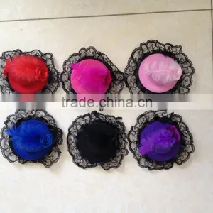 High Quality Colourful Party Feather Mini Top Hat With Black Lace thumbnail-1