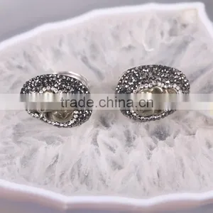 Pyrite Stone Rings, Bronze, Gem Carved Skull Pyrite Rings Metallic Stone Druzy Ring thumbnail-1