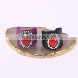 Charm Red Gem Natural Stone Ring, Snakeskin Rings, Oval Shape Pave Setting Crystal Jewelry Finger Druzy Gem Ring thumbnail-2