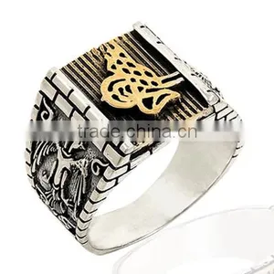 925K Sterling Silver Ottoman Tugra Double Head Eagle Men Ring thumbnail-1