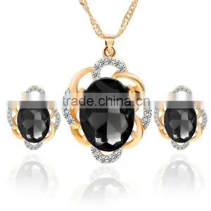 Online Shop Blue Zircon Stone Necklace Set Crystal Earring Jewelry Gold Plated thumbnail-2