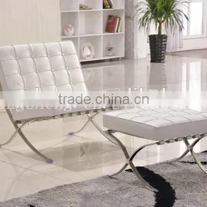 Mid Century Modern Classic Barcelona Style Replica Lounge Chair&Ottoman With PU or White Leather and Stainless Steel Frame thumbnail-2