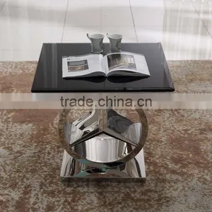 Fashionable Black Galss Side Table With Mirror Silver Stainless Steel Base thumbnail-1