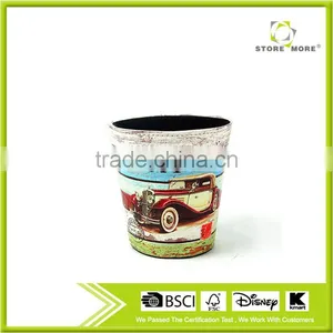 Car Print Dustbin Faux Leather Open Top Standing Trash Can thumbnail-1