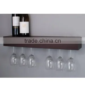 Creative Design Wall Mounted Shelf With Wine Glass Rack MDF Wood Wall Floating Shelf thumbnail-2