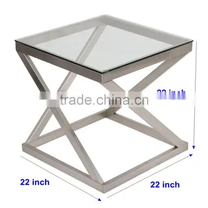 Stainless Steel Brass Frame Square Metal Glass Coffee Table High Qualtiy thumbnail-3