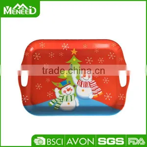 Wholesale Durable Large Rectangular Plastic Christmas Pattern Serving Tray With Handles thumbnail-1
