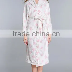 Ladies Burnout Printed Coral Fleece Bath Robe,Bathrobe/bath Gown/robe/sleepwear/nightwear thumbnail-1