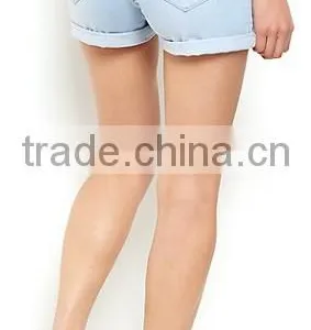 Light Blue High Waisted Turn Up Denim Shorts thumbnail-3