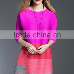 2017 New Design Ladies Striped Stitching Big Size Wrinkle Dress thumbnail-3