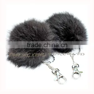 CX-R-36 Wholesale Fur Key Ring Real Rabbit Fur Balls thumbnail-4