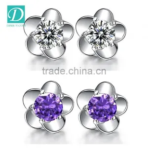 High Quality Korean Sliver Flower Stud Earrings Diamond Earring thumbnail-1
