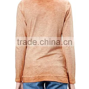 Women's Long Sleeve 100% Cotton Acid Wash Vintage t Shirt thumbnail-5