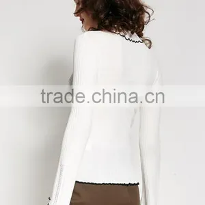 Women's Crew Neck Cotton Free Knitting Pullover Sweater Pattern With Zipper thumbnail-4