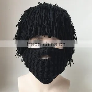 Hot Sell Men Barbarian Knit Crochet Beanie Hat Mad Scientist Wig Mustache Cap Beard Hat thumbnail-5