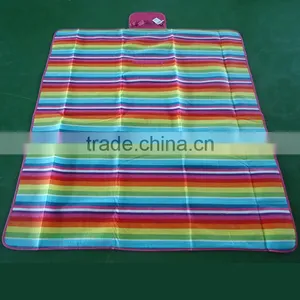 Foldable 2 in 1 Polyester Printed Stripe Polar Fleece 2mm Sponge Pvc/nylon Waterproof Picnic Blanket thumbnail-3