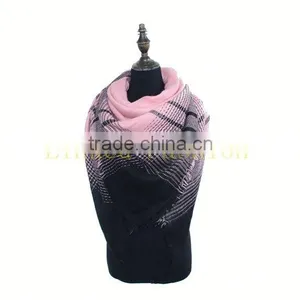 Women 100% Wool Soft Wool Oversize Plaid Scarf thumbnail-1