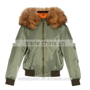 2017 Autumn& Winter Detachable Fur Trim Flight Jacket,Waterproof Custom Fur Bomber Jacktet For Unisex thumbnail-1
