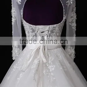 2017 Hot Sale Bridal Wedding Dress V-neck Long Sleeves Beaded Sweetheart Nackline Mermaid Lace Wedding Dress F12802 thumbnail-5