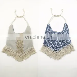 Lace Lvory Blue Flower Boho Bibs Vintage Reversible Drool Cotton Bibs For Newborn Teething Floral Handkerchief Scarf thumbnail-1