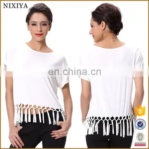 2016 Top Selling New Style Blank White Women T-shirt With Tassel thumbnail-1