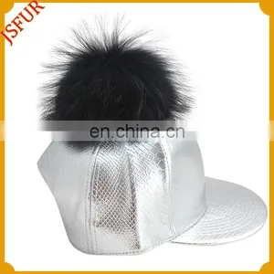 Top Quality Silver Hat Genuine Raccoon Fur Pom Pom Baseball Cap thumbnail-1
