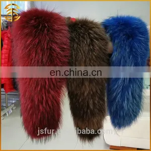 Factory Wholesale Price Long Hair Genuine Colorful Raccoon Fur Collar thumbnail-1