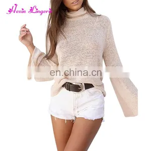 Newest 2017 Solid Color Trumpt Sleeve Loose Stylish Women Blouse Tops thumbnail-1