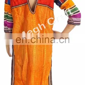 Afghani Mirror Work Dress - Belly Dance Costume Dress- Afghani Embroidered Tunic- Balochi Dress - Kuchi Vintage Tunic thumbnail-3
