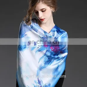 Blue Silk Square Scarf for Women 110*110 thumbnail-2