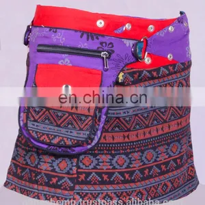Trivial Print Cotton Fabric Gypsy Wrap Around Skirt With Bag Belt HHCS 140 A thumbnail-1