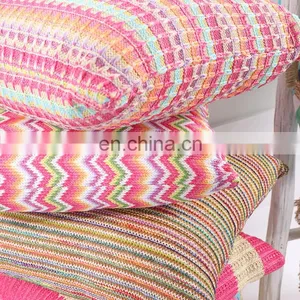 Hot Selling Customized Decorative Colorful Faux Straw Cushion Pillows Outdoor Modern Printed Woven Chair Cushion thumbnail-4
