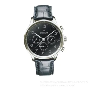Stainless Steel Multi-Function Watches Man Genuine Leather Quartz Chronograph Watch thumbnail-2