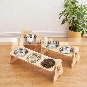 Reasonable Price Pet Bowls Stainless Steel Stylish Multifunction Dog Cat Food Feeder Bowls Bamboo Elevated Custom Logo thumbnail-1