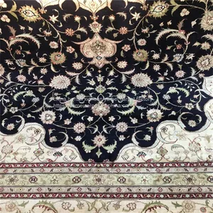 9x12ft Dark Mblue Handmade Silk Persian Carpet for Sitting Room and Meeting Room thumbnail-4