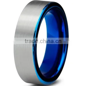Tungsten Wedding Band Ring 6mm for Men Women Comfort Fit Blue Pipe Cut Brushed Rings thumbnail-1
