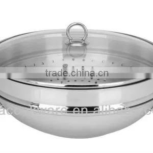 3PCS Stainless Steel Wok With Steamer With Induction Bottom thumbnail-1